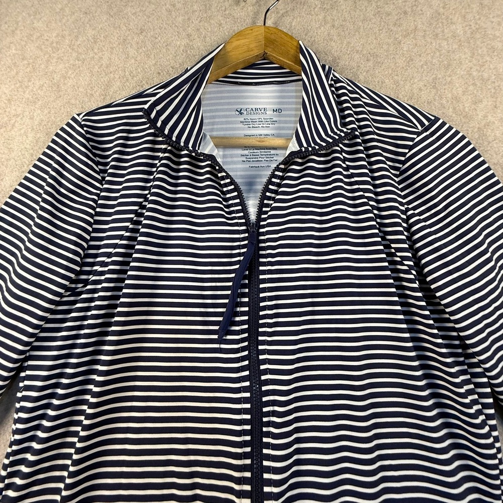 Carve Designs Womens Medium Navy White Striped Full Zip Rash Guard Swim Jacket - Picture 4 of 9